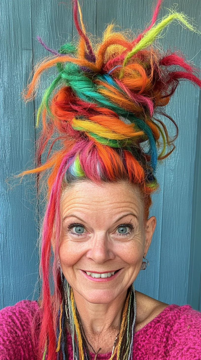 Vibrant Updo: Embrace Fun with a Bold, Colorful Messy Bun