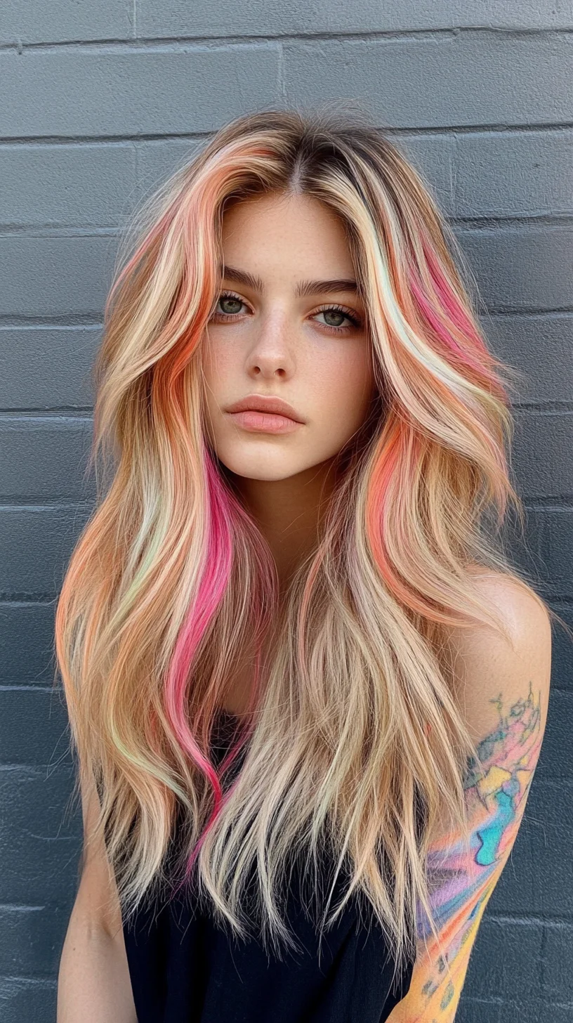 Vibrant Waves: Effortless Beachy Hair with a Pop of Color